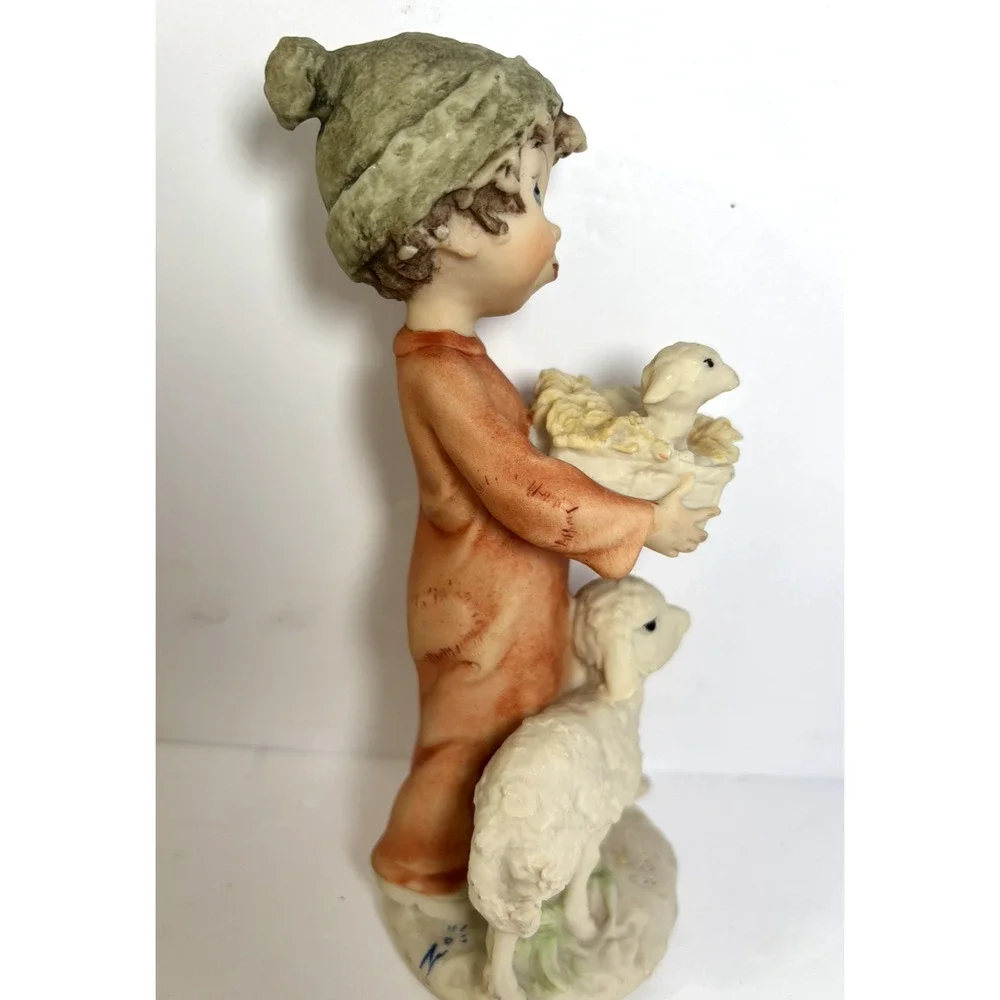 Giuseppe Armani Signed Boy Figurine Sheep Florence Italy Resin 6.5